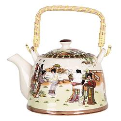 Foto van Haes deco - chinese theepot - porselein - chinese vrouwen - theepot 800 ml - traditioneel theeservies, theekan