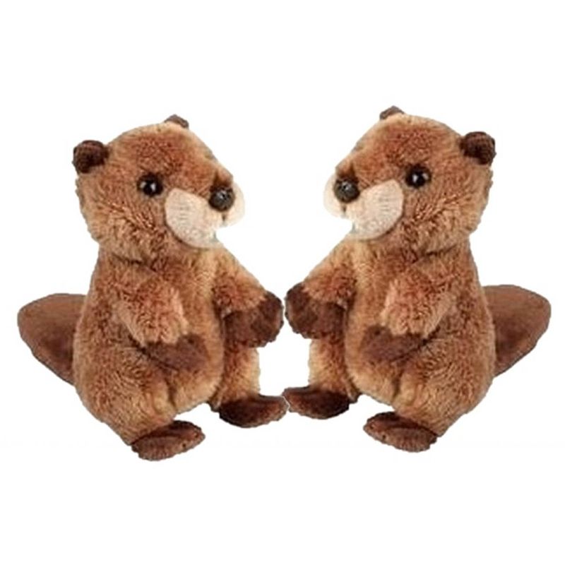 Foto van 2x stuks pluche bruine bever knuffel 15 cm speelgoed - knuffel bosdieren