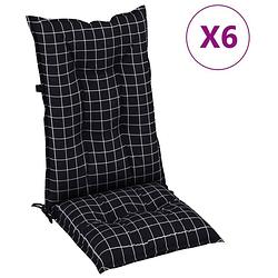 Foto van Vidaxl stoelkussens 6 st hoge rug geruit 120x50x7 cm stof zwart