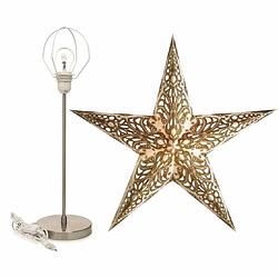 Foto van Decoratie kerstster wit/goud 60 cm inclusief tafellamp/lamp standaard - kerststerren