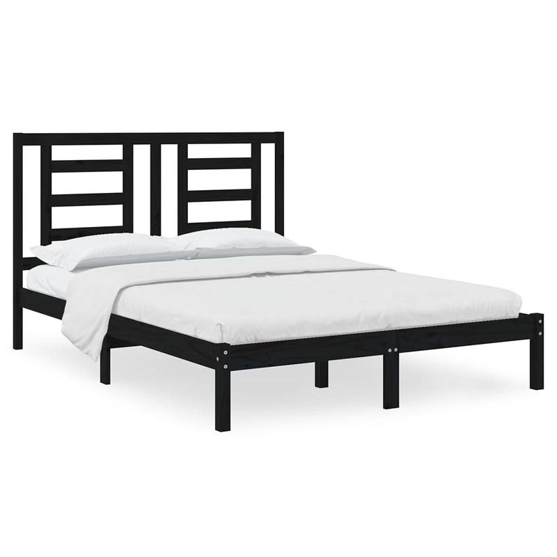 Foto van The living store bedframe grenenhout - 195.5 x 140.5 x 31 cm - zwart