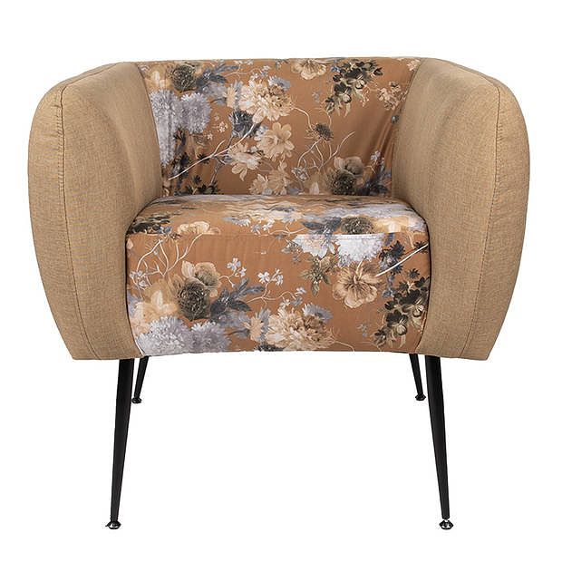 Foto van Clayre & eef fauteuil met armleuning 75x71x71 cm geel groen hout textiel woonkamer stoel relax stoel binnen geel