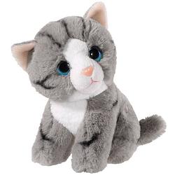 Foto van Pluche grijze kat/poes knuffel 14 cm - katten/poezen artikelen - huisdieren knuffels - speelgoed voor kinderen