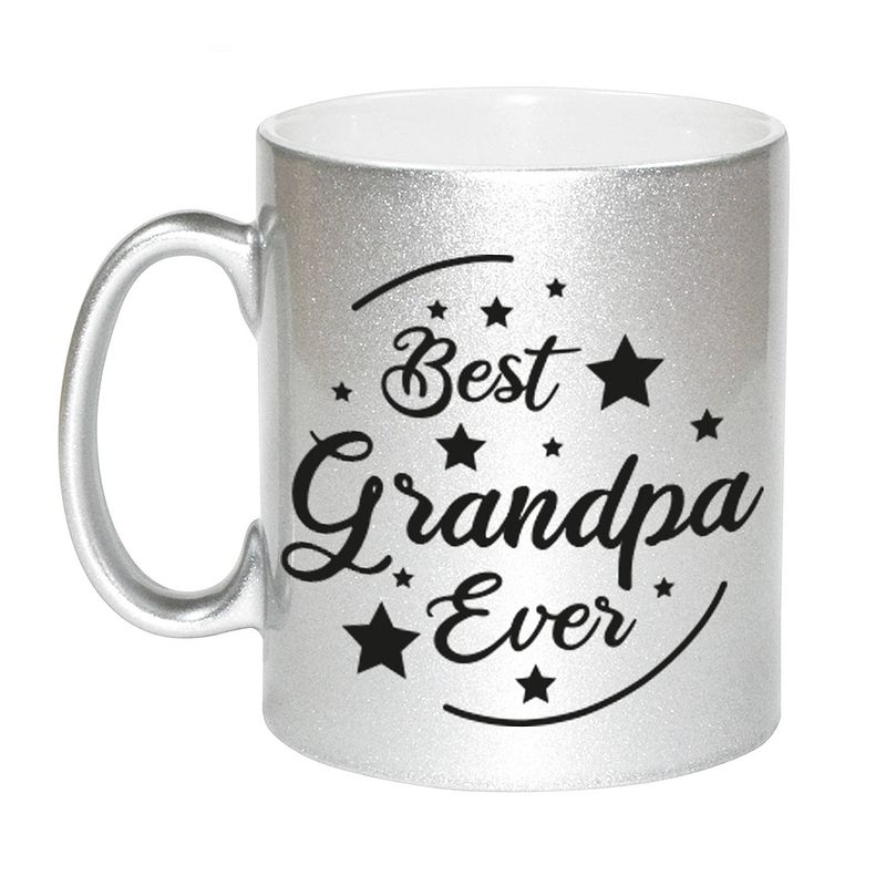 Foto van Zilveren best grandpa ever cadeau koffiemok / theebeker 330 ml - feest mokken