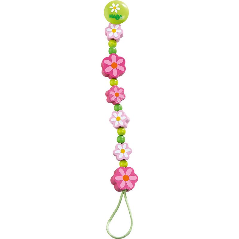 Foto van Haba fopspeenketting junior 22 cm polyester/hout groen/roze