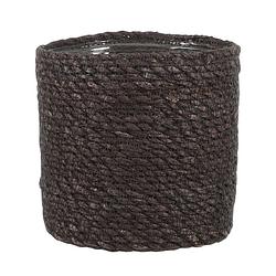 Foto van Naturel grijs rotan planten pot mand van gedraaid jute/riet h16 en d16 cm - plantenpotten