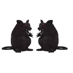 Foto van Nep ratten - 2x - 23 x 18 cm - zwart - horror/griezel thema decoratie dieren - feestdecoratievoorwerp