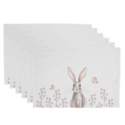 Foto van Haes deco - set van 6 placemats - 48x33 cm - 100% katoen - rustic easter bunny