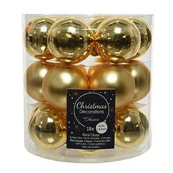 Foto van 18x stuks kleine glazen kerstballen goud 4 cm mat/glans - kerstbal