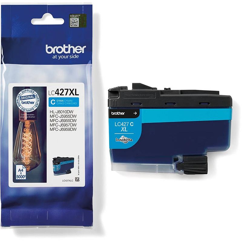 Foto van Brother inktcartridge, 5.000 pagina's, oem lc-427xlc, cyaan 5 stuks