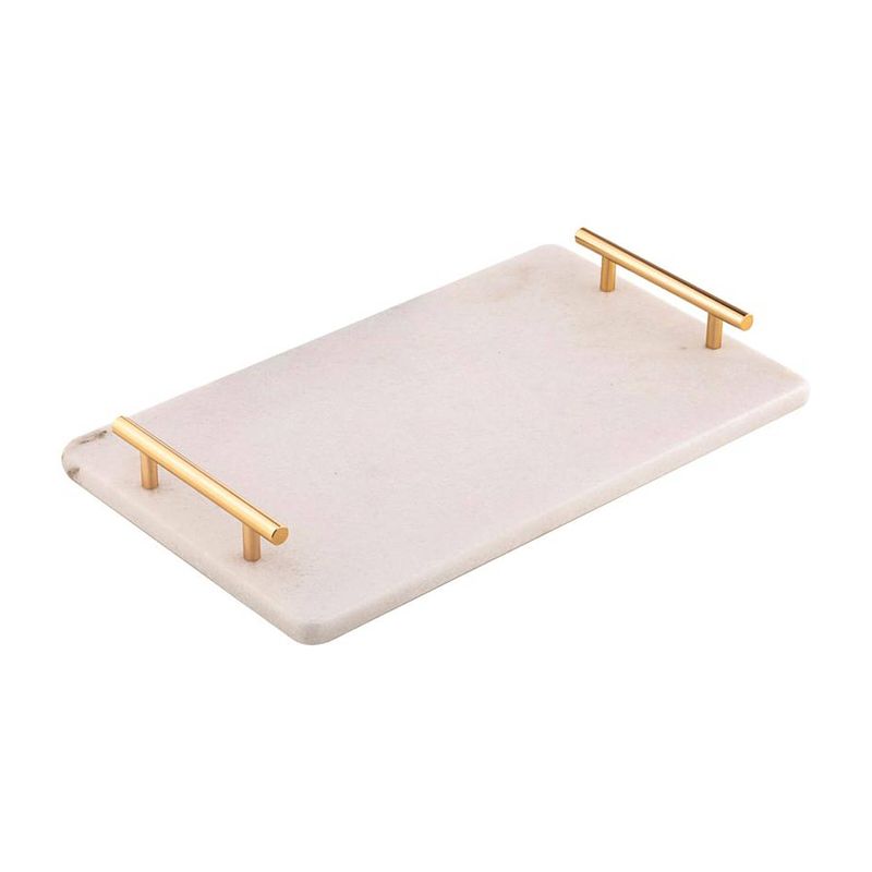 Foto van Casa di elturo marble tray - serveer dienblad - wit marmer - goud - l30 x b20 cm x h4,5 cm