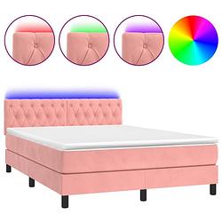 Foto van The living store bed - fluweel - led - pocketvering - topmatras - roze - 203x144x78/88cm