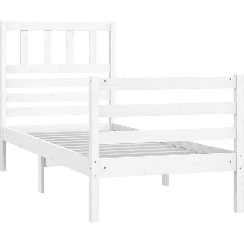 Foto van The living store bedframe grenenhout - wit - 90 x 190 cm (l x b) - rustiek ontwerp