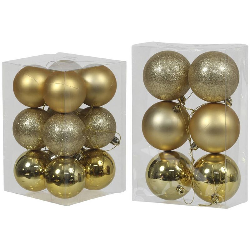 Foto van Kerstversiering kunststof kerstballen goud 6 en 8 cm pakket van 36x stuks - kerstbal