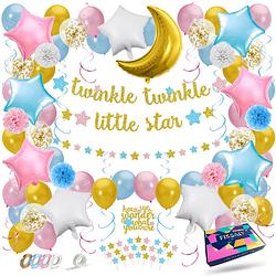 Foto van Fissaly® 112 stuks twinkle twinkle little star gender reveal versiering decoratie - slingers, ballonnen & accessoires