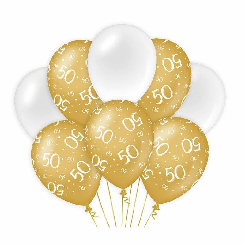 Foto van Paperdreams 50 jaar leeftijd thema ballonnen - 24x - goud/wit - verjaardag feestartikelen - ballonnen