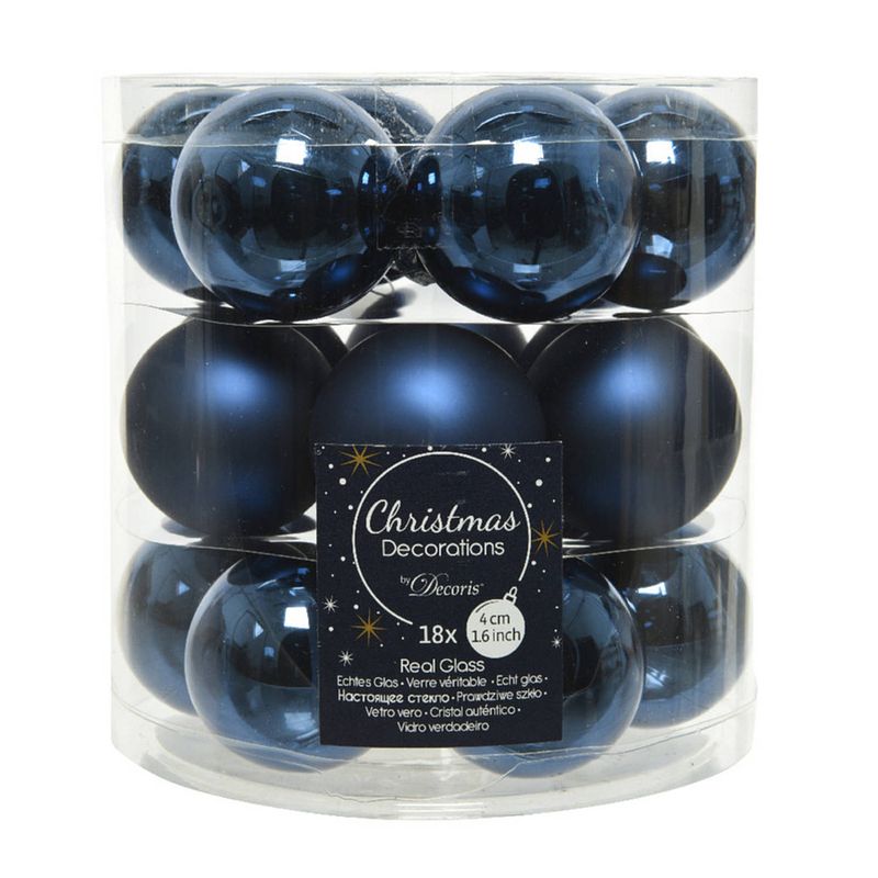 Foto van 18x stuks kleine glazen kerstballen donkerblauw (night blue) 4 cm mat/glans - kerstbal