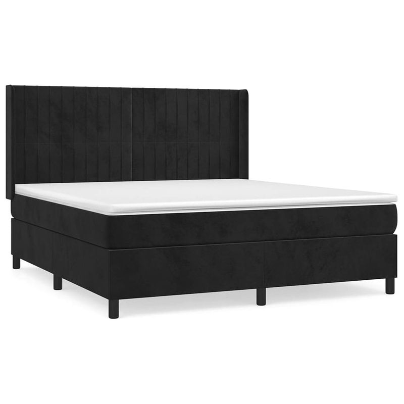 Foto van The living store boxspringbed - zwart fluwelen bed met verstelbaar hoofdbord - pocketvering matras - middelharde