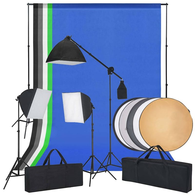 Foto van Vidaxl fotostudioset met softboxlampen, achtergronden en reflector