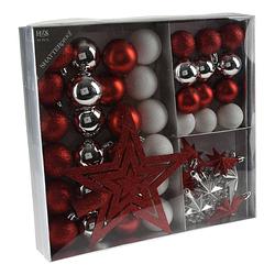 Foto van Set 44-delig kunststof kerstboomversiering rood/wit/zilver met kerstballen, slingers en piek - kerstbal