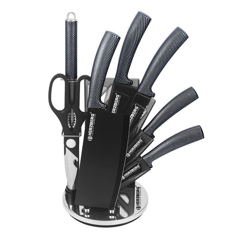 Foto van Herzberg 8 pieces knife set with acrylic stand - carbon