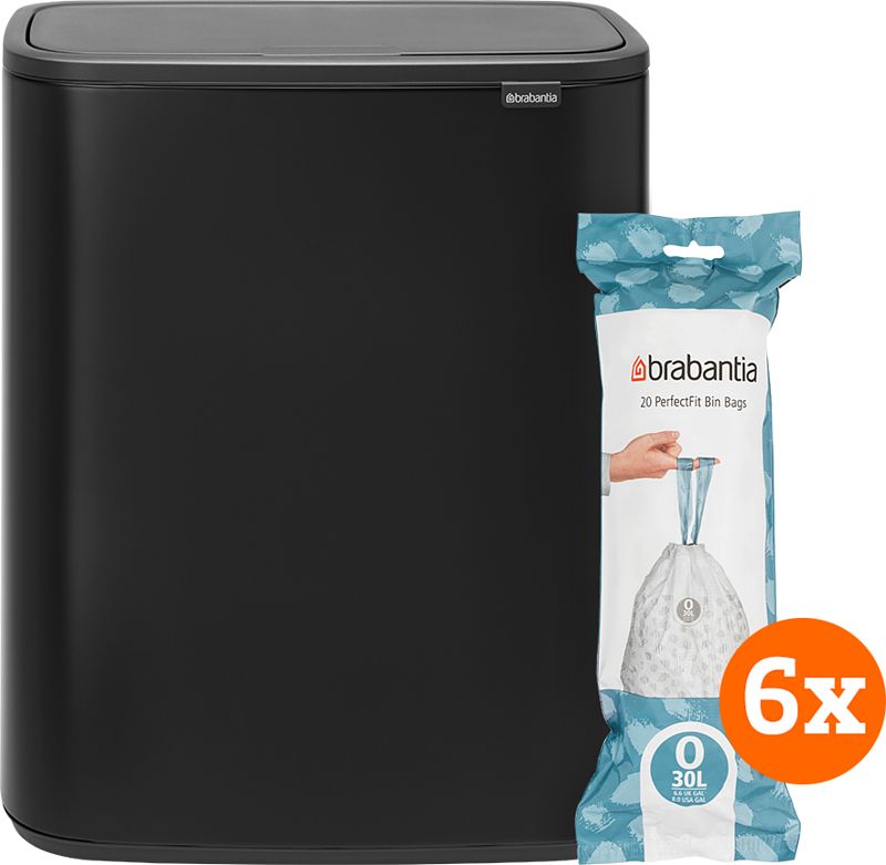 Foto van Brabantia bo touch bin 2 x 30 liter matt black + vuilniszakken (120 stuks)