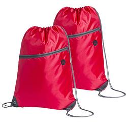 Foto van Sport gymtas/rugtas/draagtas - 2x - rood met rijgkoord 34 x 44 cm van polyester - gymtasje - zwemtasje