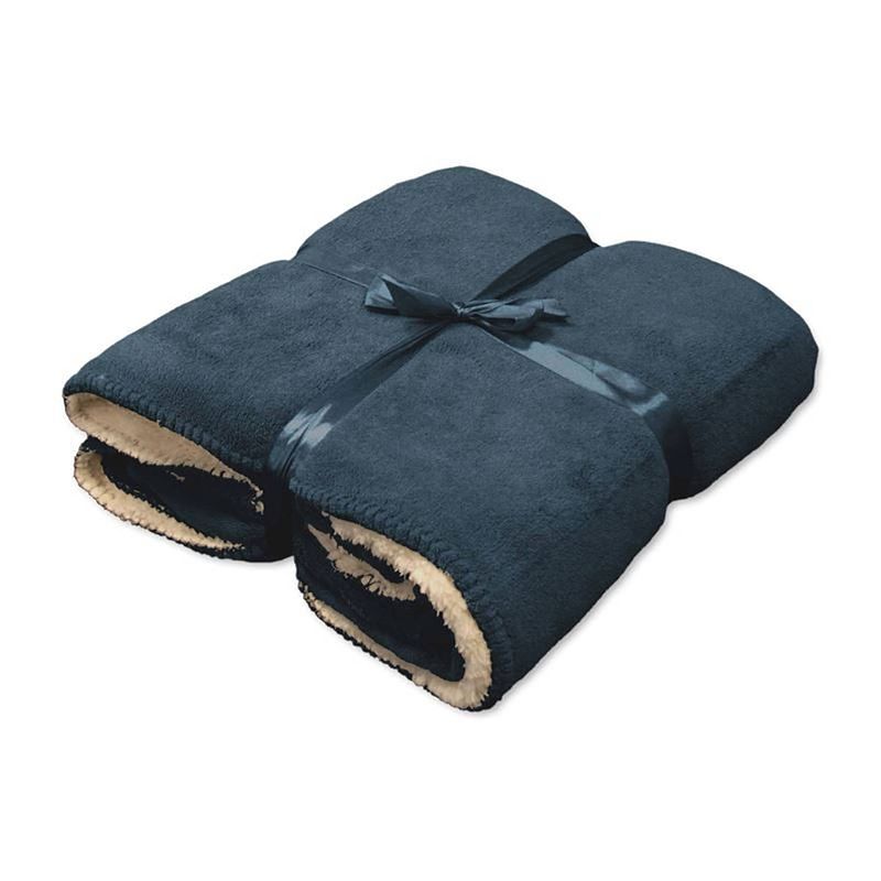 Foto van Unique living coby fleece plaid - fleece polyester - 130x160 cm - dark blue