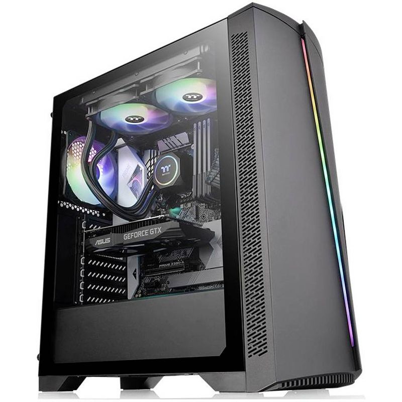 Foto van Thermaltake h350 tg rgb midi-tower pc-behuizing zwart 1 voorgeïnstalleerde ventilator, zijvenster, stoffilter