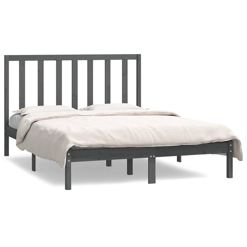 Foto van Vidaxl bedframe massief grenenhout grijs 140x190 cm