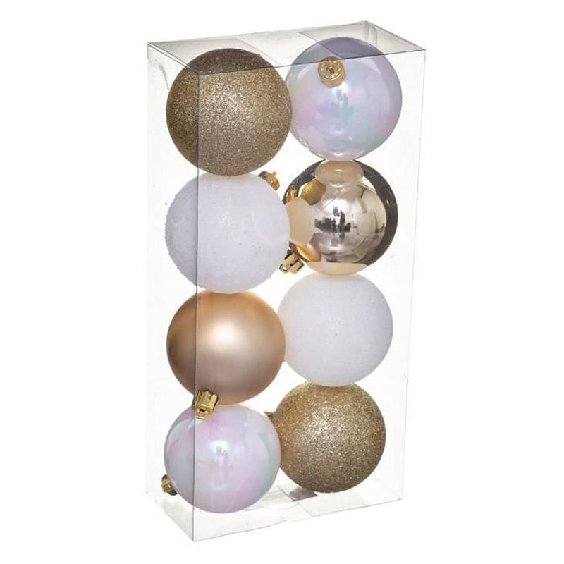 Foto van Set van 8 kerstballen - 70 mm - goud en wit