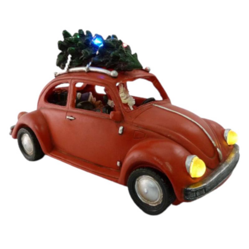 Foto van Dickensville kerstversiering auto led 25,5 cm keramiek rood