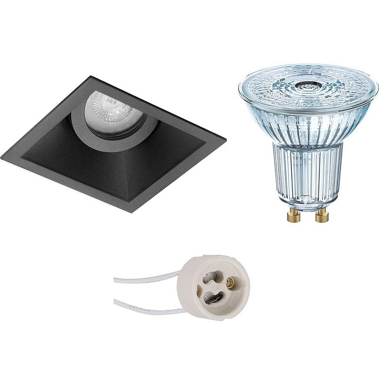 Foto van Led spot set - osram parathom par16 930 36d - pragmi zano pro - gu10 fitting - dimbaar - inbouw vierkant - mat zwart -