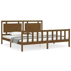 Foto van The living store bed grenenhout honingbruin - 205.5 x 205.5 x 100 cm - multiplex lattenbodem