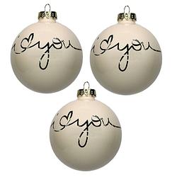 Foto van 6x stuks kerstcadeaus/kerstcadeautjes 6x witte glazen kerstballen i love you in giftbox - kerstbal