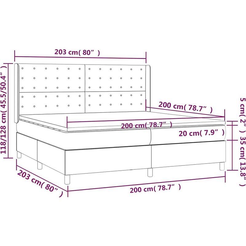 Foto van The living store boxspringbed - pocketvering - lichtgrijs - 203x203x118/128 cm - duurzaam stof - verstelbaar hoofdbord