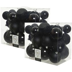 Foto van 52x stuks kunststof kerstballen zwart 6-8-10 cm glans/mat/glitter - kerstbal