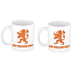 Foto van 2x stuks hup holland hup met leeuw mok/ beker wit 300 ml - feest mokken