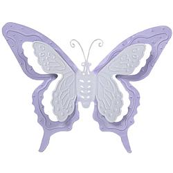 Foto van Mega collections tuin/schutting decoratie vlinder - metaal - lila paars - 36 x 27 cm - tuinbeelden