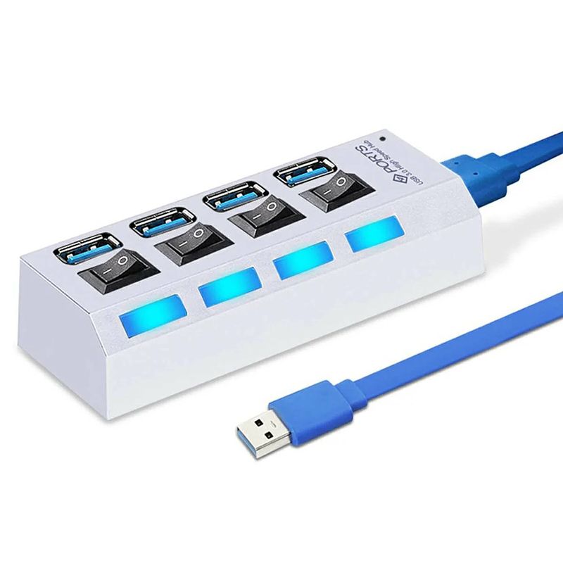 Foto van Usb hub met 4 poorten met aan/uit schakelaars usb 3.0 wit