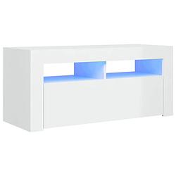 Foto van The living store tv-meubel hifi-kast - 90x35x40 cm - rgb led-verlichting - hoogglans wit