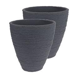 Foto van Plantenpot/bloempot ribbed - 2x - tuin - stevig kunststof - grijs - d40 x h42 cm - plantenpotten