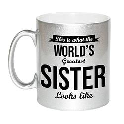 Foto van Zilveren worlds greatest sister cadeau koffiemok / theebeker 330 ml - feest mokken