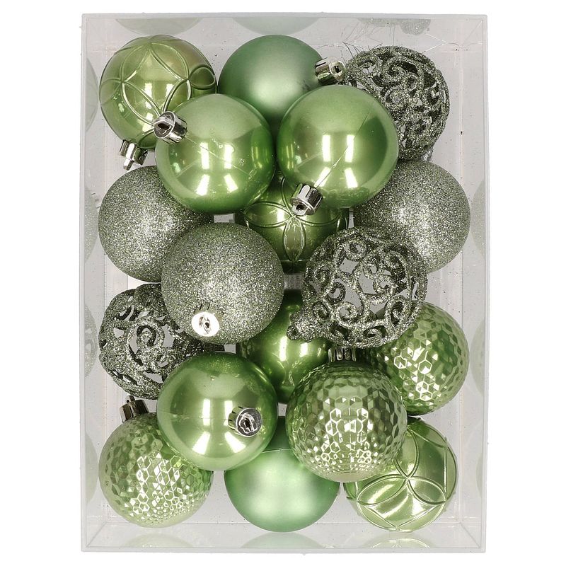 Foto van 37x stuks kunststof kerstballen lichtgroen 6 cm glans/mat/glitter mix - kerstbal