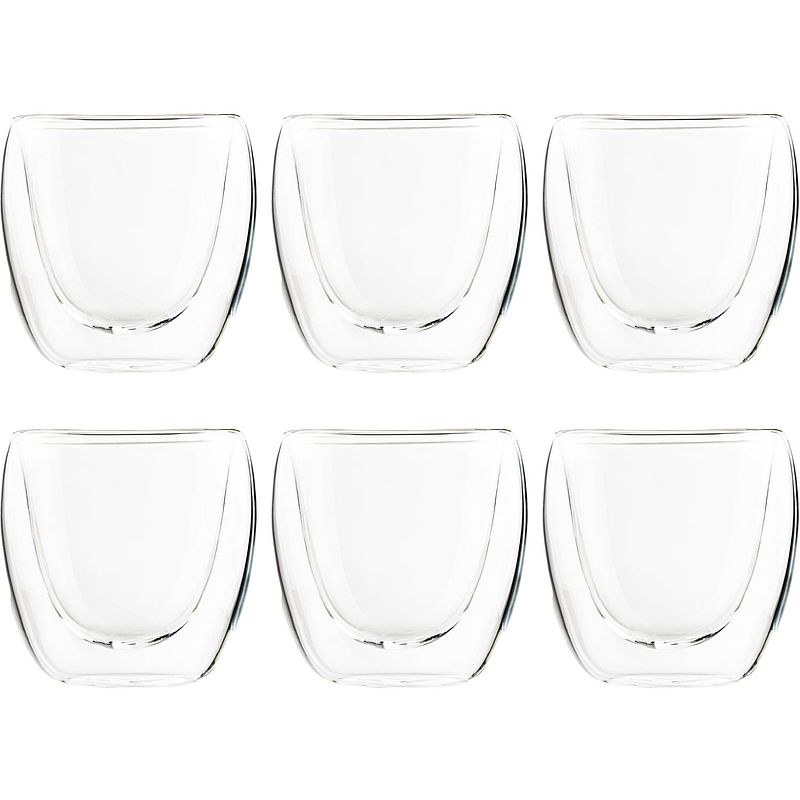 Foto van Hi koffieglazen/theeglazen dubbelwandig - set 6x - espresso glazen - 80 ml - koffie- en theeglazen