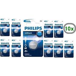 Foto van 10 stuks - philips cr2032 3v lithium knoopcelbatterij