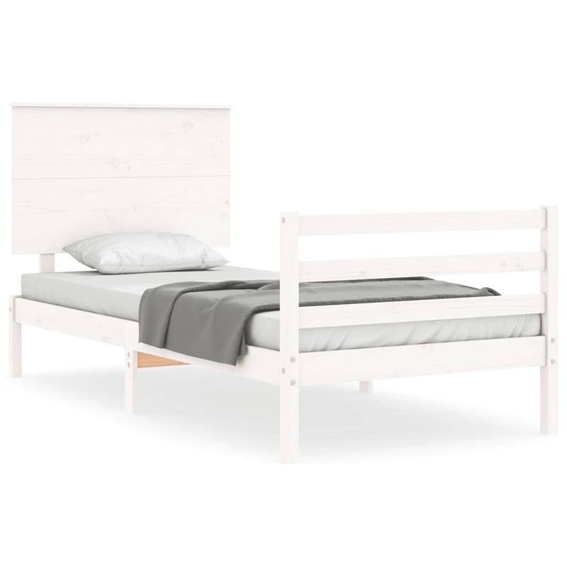 Foto van Vidaxl bedframe met hoofdbord massief hout wit 3ft single