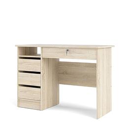 Foto van Plus bureau met 1 legplank, 3 kleine laden en 1 grote lade met sleutel, eiken decor.