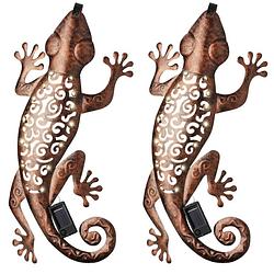 Foto van 2x stuks gekko solar wandlamp verlichting roest bruin 51 cm - buitenverlichting