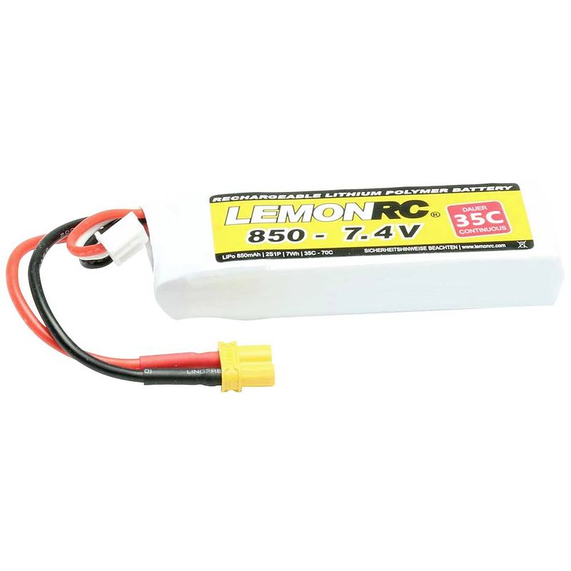 Foto van Lemonrc lipo accupack 7.4 v 850 mah aantal cellen: 2 35 c softcase xt30